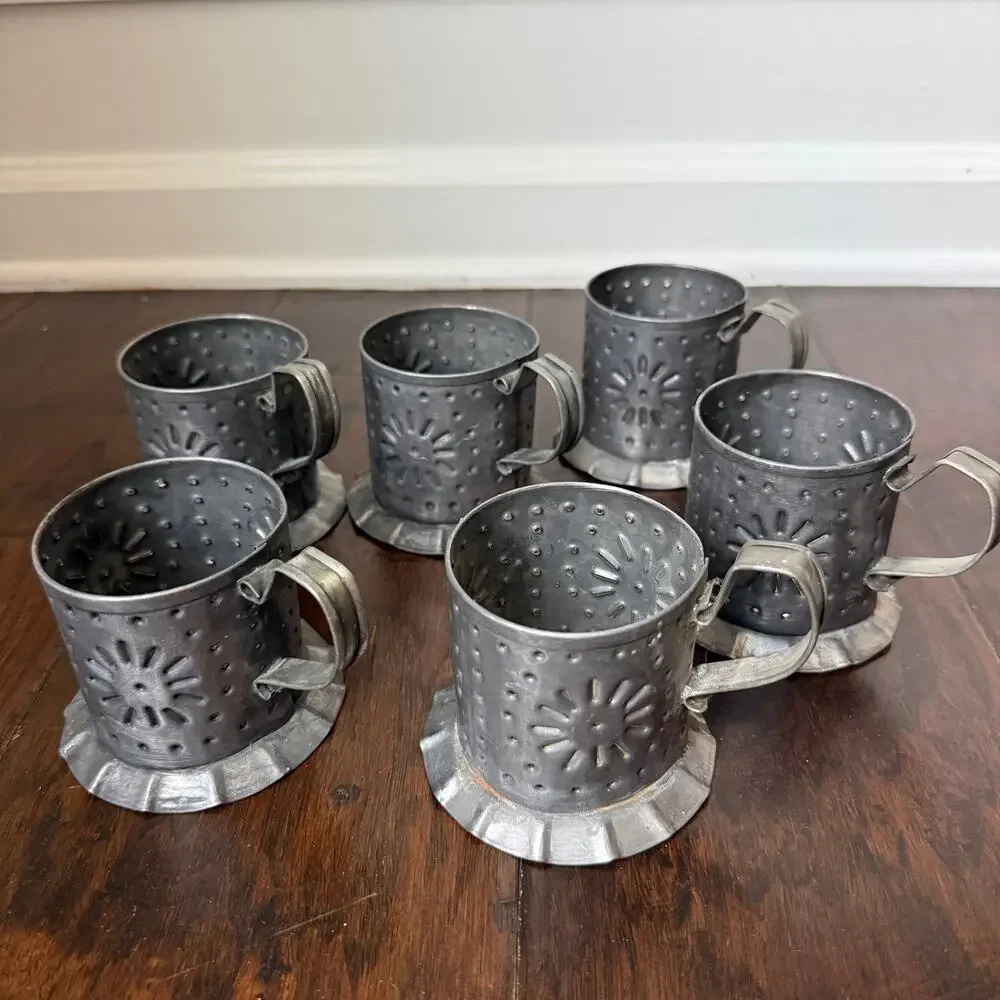 Vintage Pfaltzgraff Yorktowne Tinsmith Punched Tin Holders Set of 6